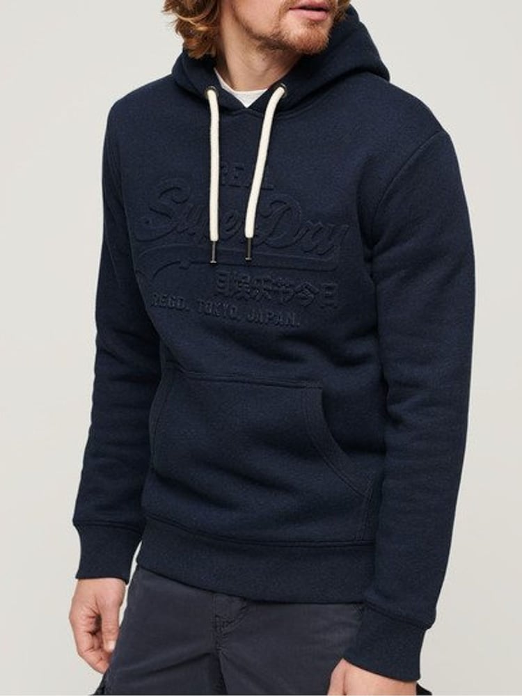 Superdry Navy Embossed Vintage Logo Hoodie - Image 1 of 4