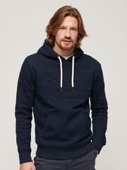 Superdry Navy Embossed Vintage Logo Hoodie - Image 7 of 10