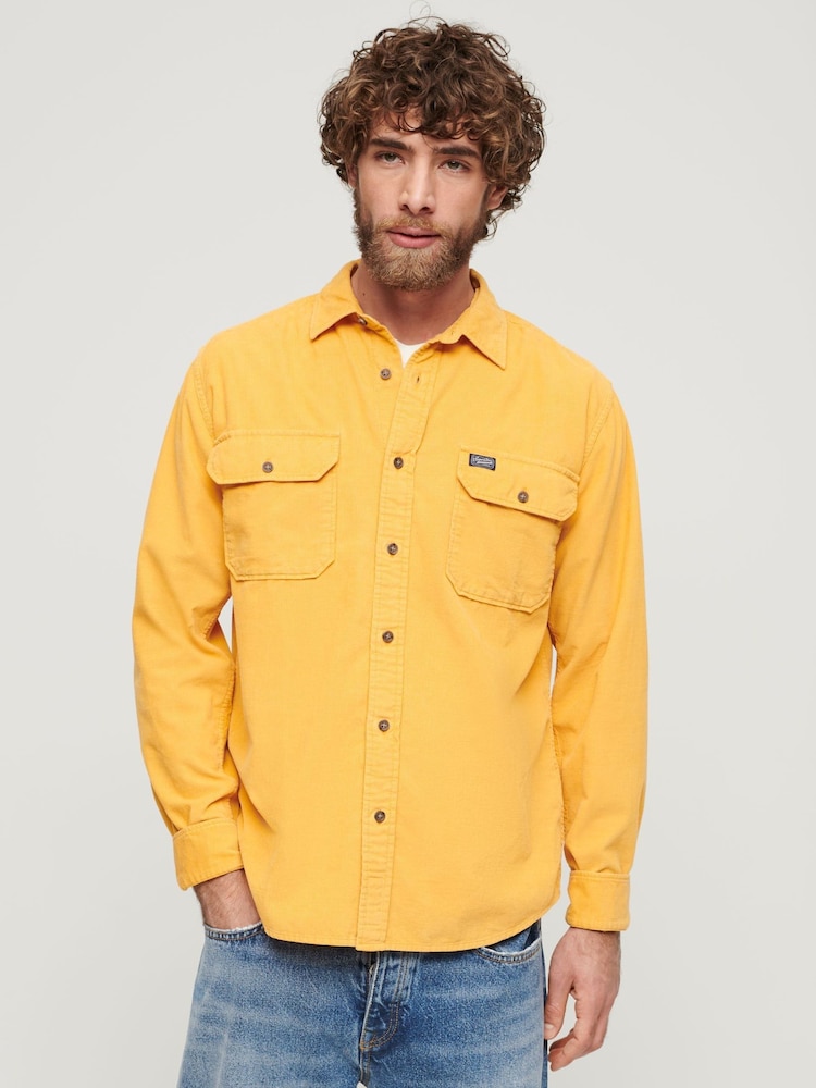 Superdry Yellow Micro Cord Long Sleeve 100% Cotton Shirt - Image 1 of 6