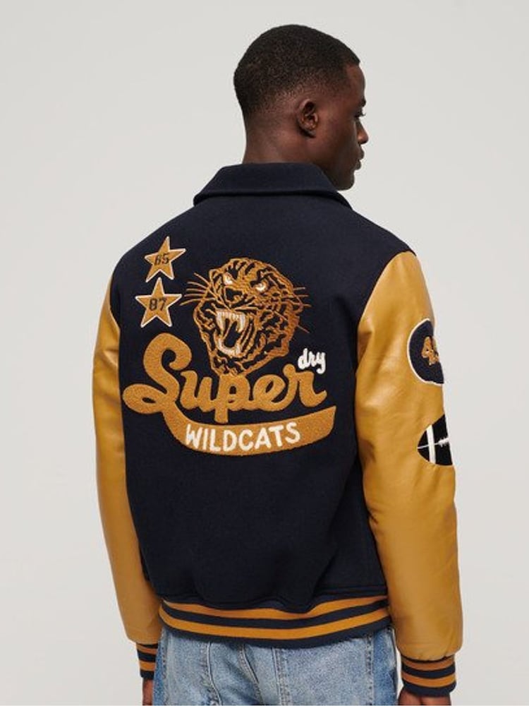 Superdry Black Collared Patched Bomber Jacket - Image 2 of 6