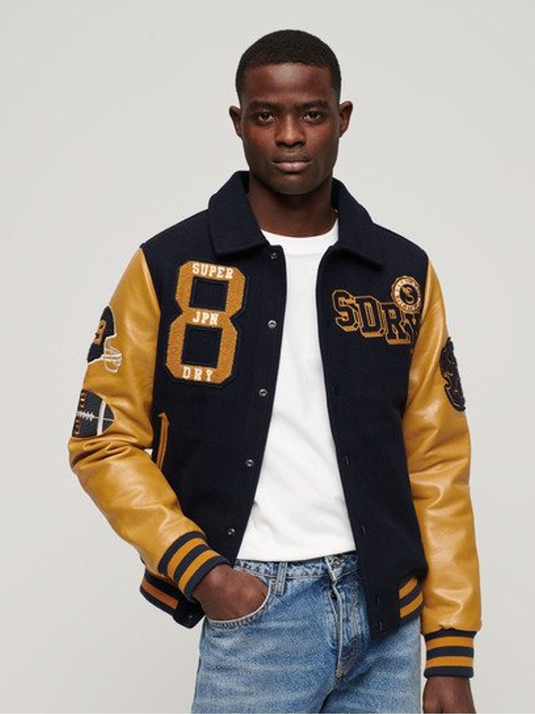 Superdry varsity wool leather bomber hot sale