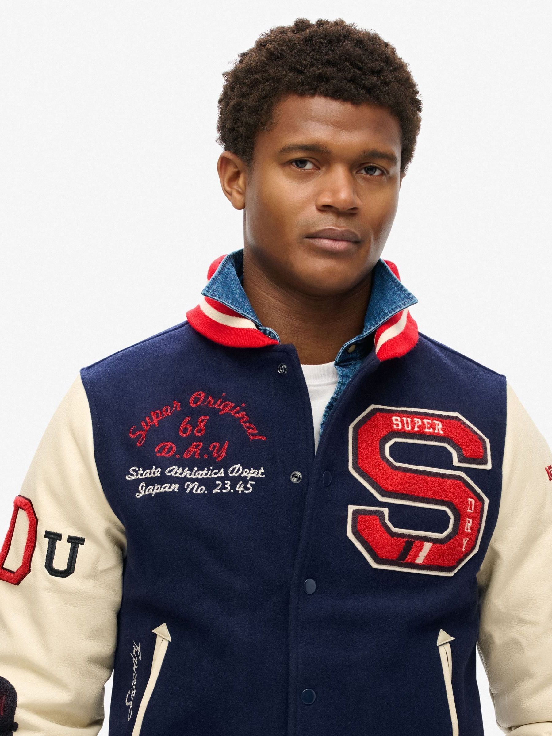 Buy Superdry Blue White College Varsity Patched Bomber Jacket from Next South Africa