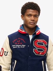 Superdry Blue/White College Varsity Patched Bomber Jacket - Image 3 of 6
