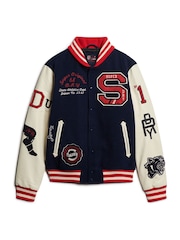 Superdry Blue/White College Varsity Patched Bomber Jacket - Image 4 of 6