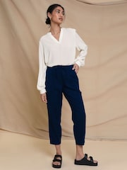 Threadbare Blue Regular Fit Linen Blend Tapered Trousers - Image 3 of 4