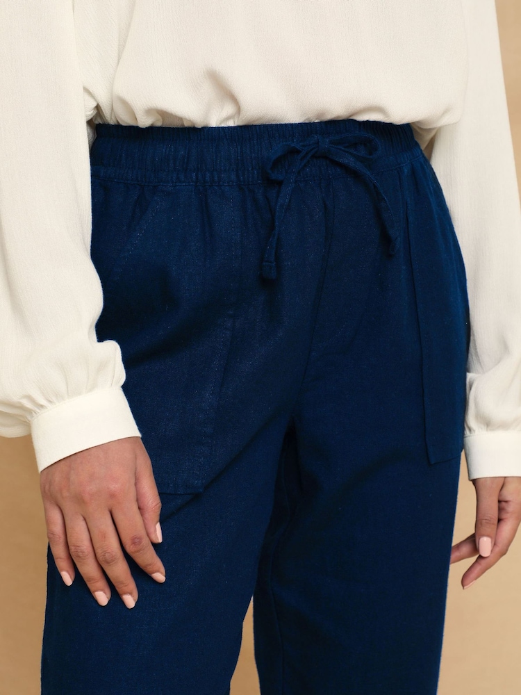 Threadbare Blue Regular Fit Linen Blend Tapered Trousers - Image 4 of 4