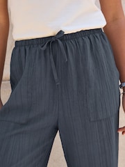 Navy Textured Pull On Wide Leg Trousers - Image 4 of 6