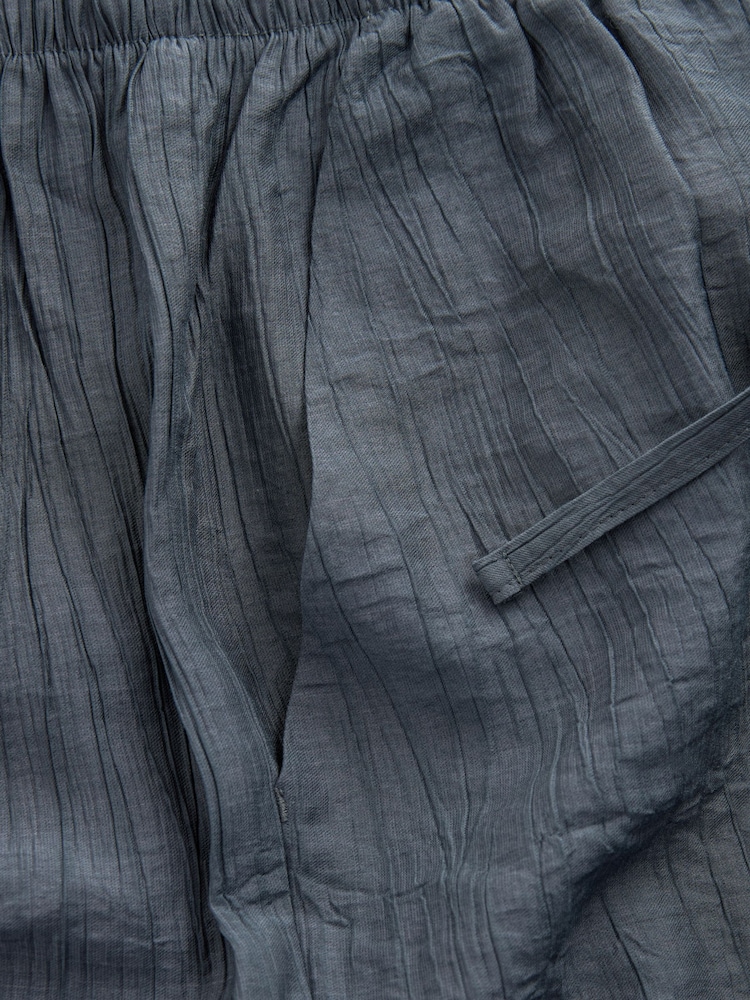 Navy Textured Pull On Wide Leg Trousers - Image 6 of 6