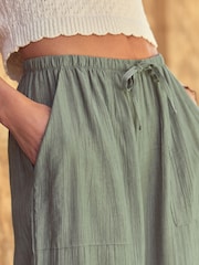 Khaki Green Textured Pull On Wide Leg Trousers - Image 5 of 7