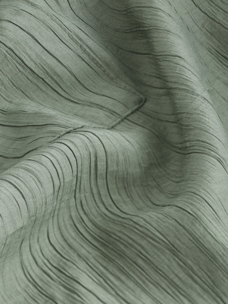 Khaki Green Textured Pull On Wide Leg Trousers - Image 7 of 7
