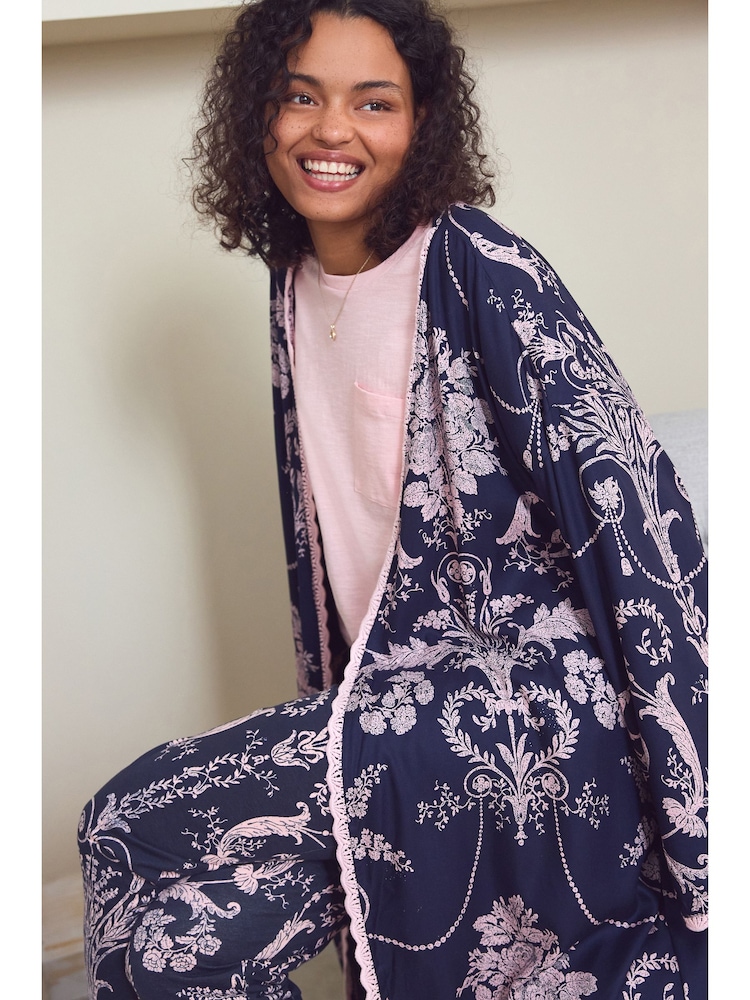 Laura Ashley Navy/Pink Josette Dressing Gown - Image 2 of 7