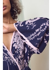 Laura Ashley Navy/Pink Josette Dressing Gown - Image 5 of 7