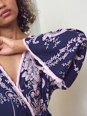 Laura Ashley Navy/Pink Josette Dressing Gown - Image 6 of 7