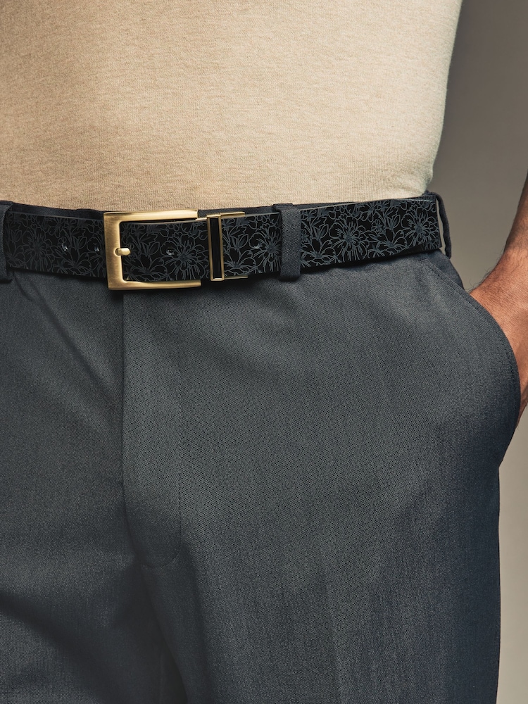 Black Reversible Printed Leather Belt - Image 1 of 7