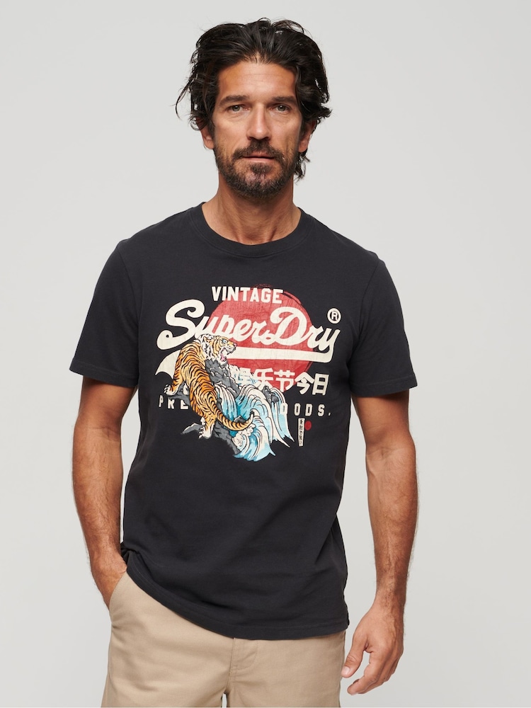 Superdry Black 100% Cotton Tokyo Graphic T-Shirt - Image 1 of 5 Superdry Black 100% Cotton Tokyo Graphic T-Shirt - Image 1 of 5