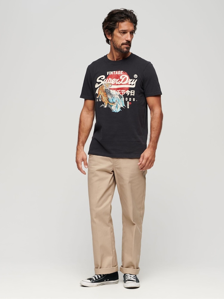 Superdry Black 100% Cotton Tokyo Graphic T-Shirt - Image 2 of 5 Superdry Black 100% Cotton Tokyo Graphic T-Shirt - Image 2 of 5