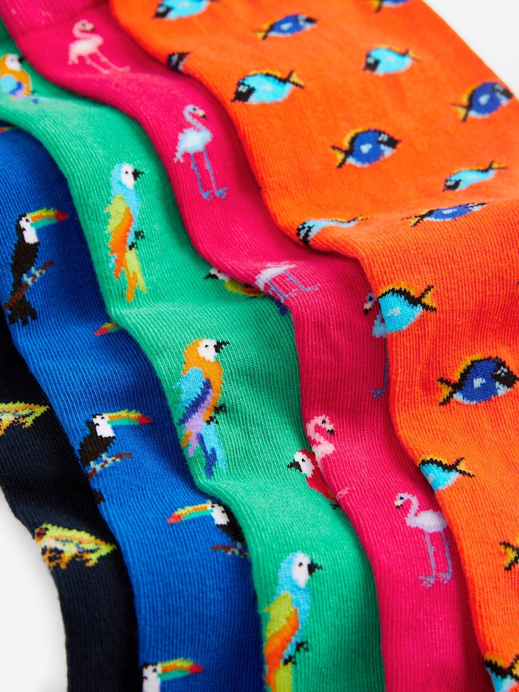 Blue/Orange Fun Pattern Socks 5 Pack - Image 7 of 7