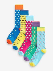Blue/Green Fun Pattern Socks 5 Pack - Image 1 of 7