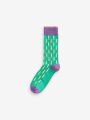 Blue/Green Fun Pattern Socks 5 Pack - Image 3 of 7
