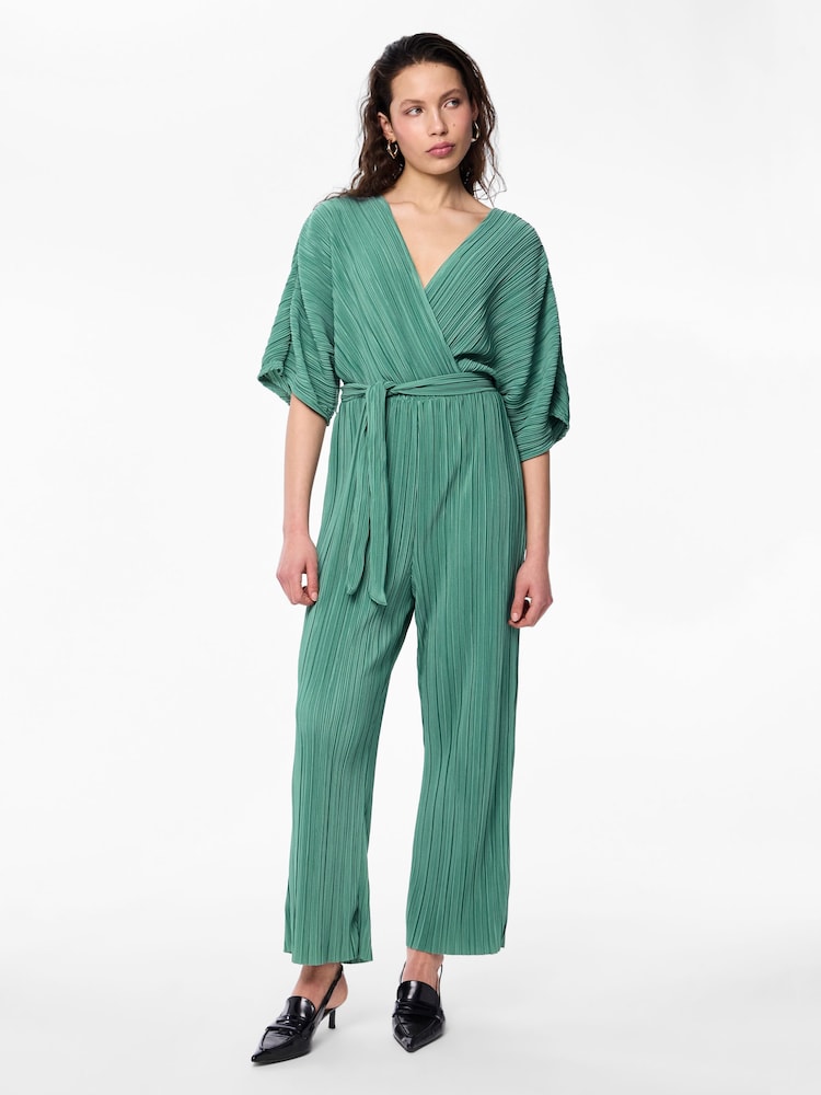 Y.A.S Green Plisse Belted Jumpsuit - Image 1 of 5