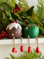 Set of 2 Multi Pudding and Sprout Christmas Ornaments - Image 1 of 5