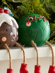 Set of 2 Multi Pudding and Sprout Christmas Ornaments - Image 2 of 5