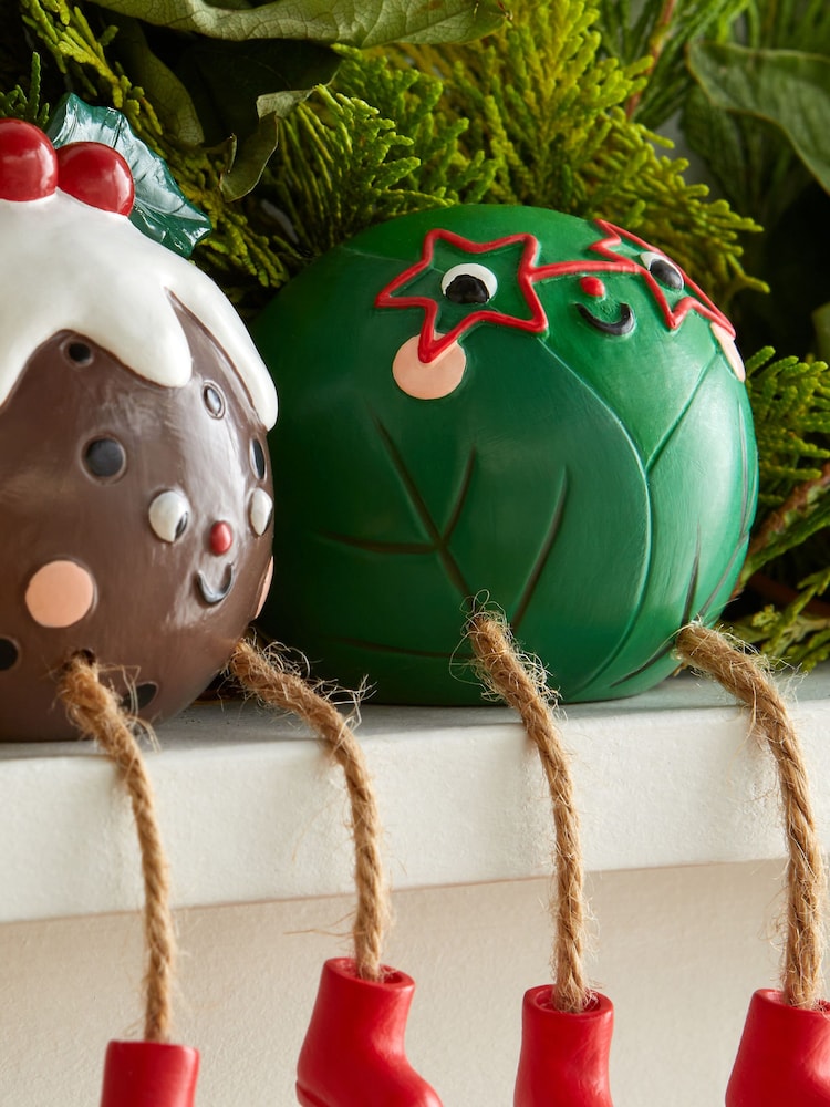 Set of 2 Multi Pudding and Sprout Christmas Ornaments - Image 2 of 5