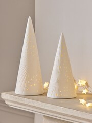 Set of 2 White Light Up Ceramic Christmas Trees - Image 1 of 5