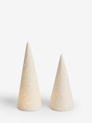 Set of 2 White Light Up Ceramic Christmas Trees - Image 3 of 5
