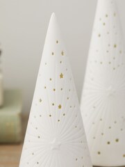 Set of 2 White Light Up Ceramic Christmas Trees - Image 4 of 5