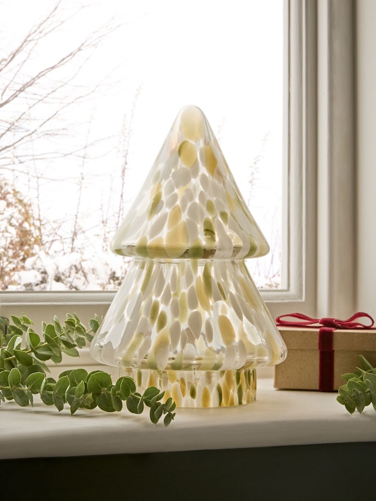 Green Confetti Glass Christmas Tree Ornament - Image 1 of 5