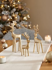 Set of 3 Gold Christmas Stags - Image 1 of 6