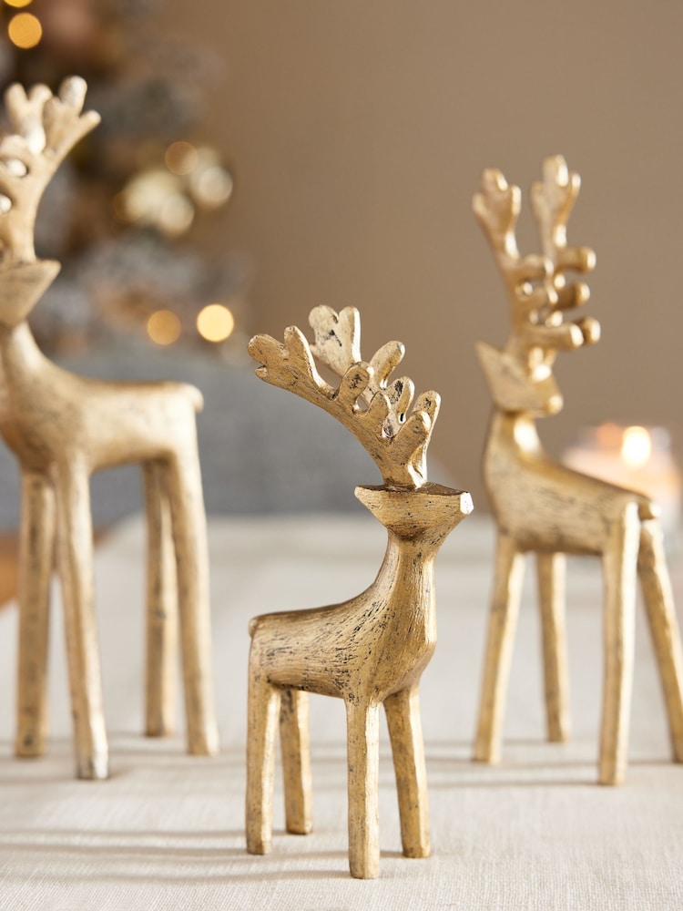 Set of 3 Gold Christmas Stags - Image 2 of 6