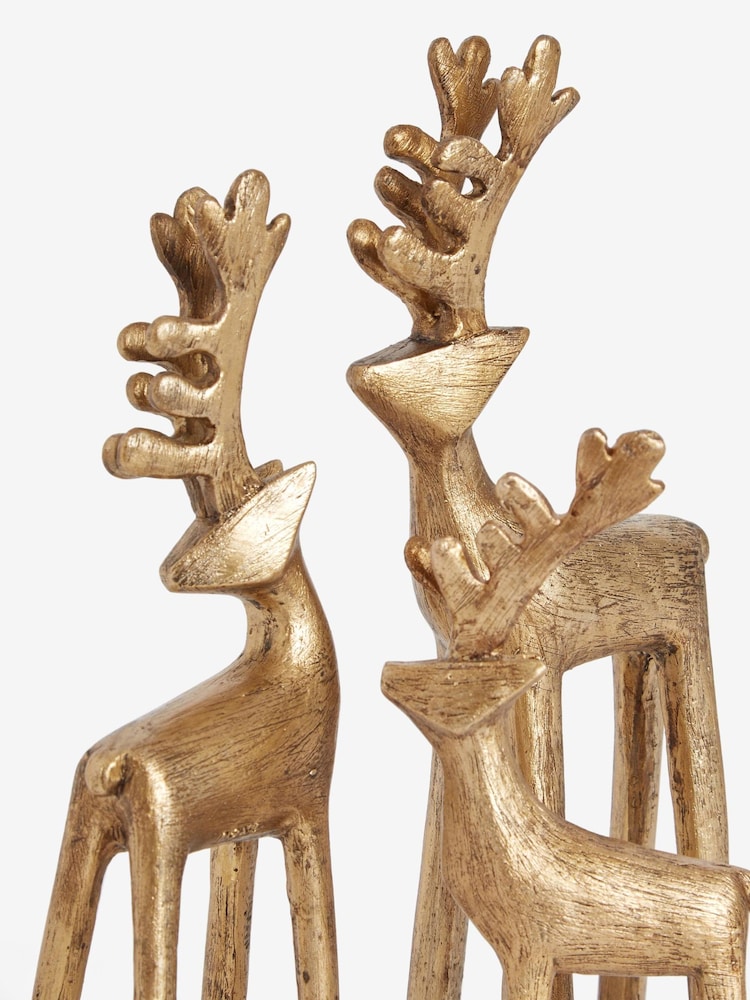 Set of 3 Gold Christmas Stags - Image 6 of 6