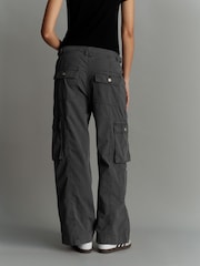 Black 100% Cotton Adjustable Waist Cargo Trousers - Image 4 of 6