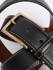 Black Signature Contrast Stitch Leather Belt - Image 1 of 1