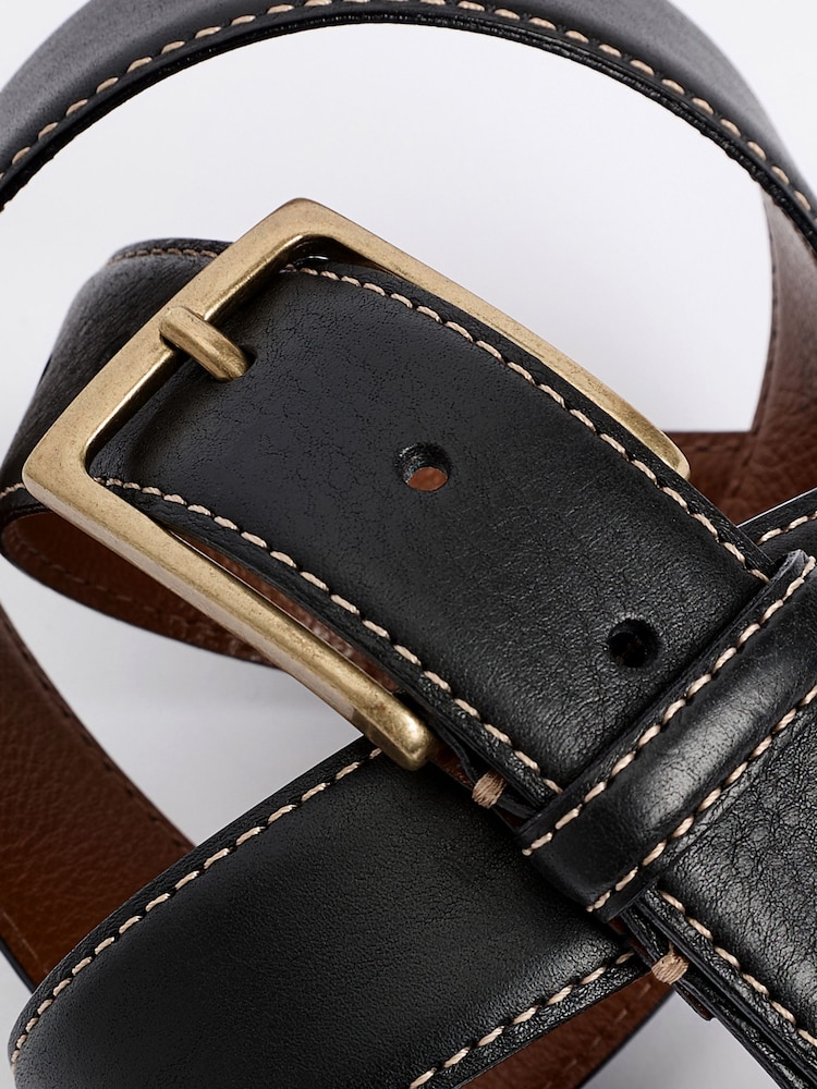 Black Signature Contrast Stitch Leather Belt - Image 1 of 1 Black Signature Contrast Stitch Leather Belt - Image 1 of 1