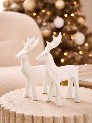 Set of 2 White Stag Ornaments - Image 1 of 7