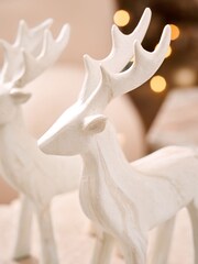 Set of 2 White Stag Ornaments - Image 2 of 7