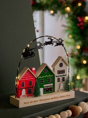 Red Light Up Christmas Wooden Scene - Image 2 of 7