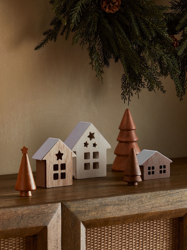 Natural Scandi Wooden Village Christmas Ornament - Image 1 of 4