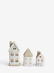 Set of 3 White Light Up Ceramic House Ornaments - Image 4 of 6