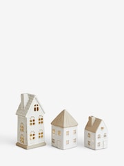 Set of 3 White Light Up Ceramic House Ornaments - Image 5 of 6