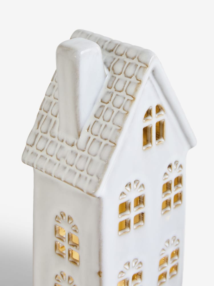 Set of 3 White Light Up Ceramic House Ornaments - Image 6 of 6