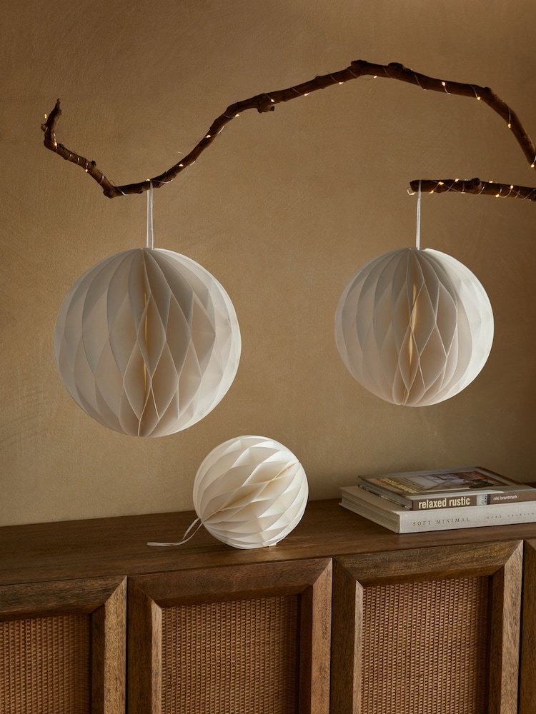 Set of 3 White Honeycomb Paper Christmas Decorations - Image 1 of 5