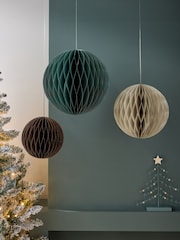 Set of 3 Natural Honeycomb Paper Christmas Decorations - Image 1 of 3