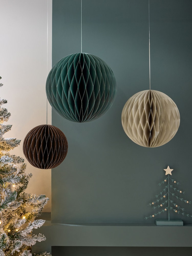 Set of 3 Natural Honeycomb Paper Christmas Decorations - Image 1 of 3