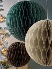 Set of 3 Natural Honeycomb Paper Christmas Decorations - Image 2 of 3