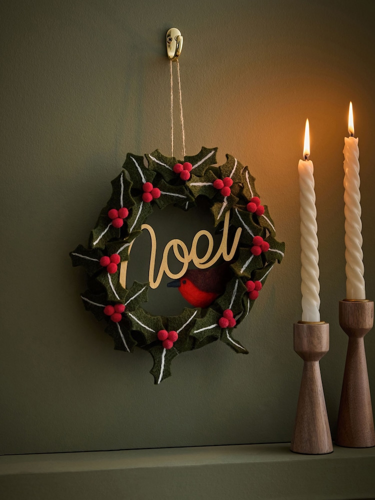 Green Noel Felt Christmas Wreath Decoration - Image 1 of 5 Green Noel Felt Christmas Wreath Decoration - Image 1 of 5