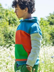 Frugi Blue Organic Cotton Bowen Colour Block Hoodie - Image 1 of 6